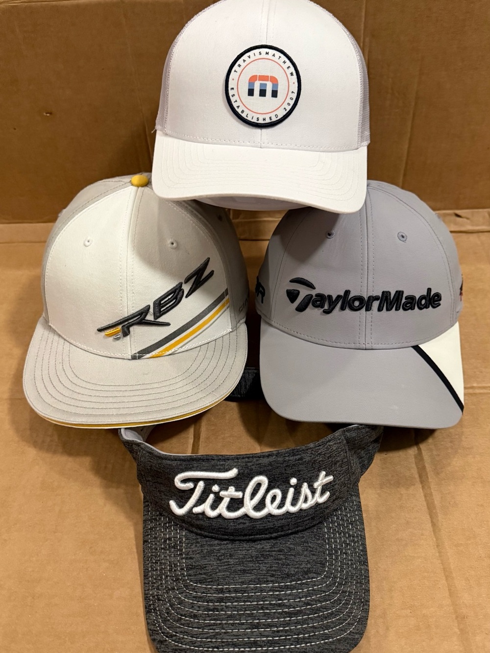 Travis Matthews, Titleist &Taylor Made Lot Of 4 Golf Hats & Visor Gray & White